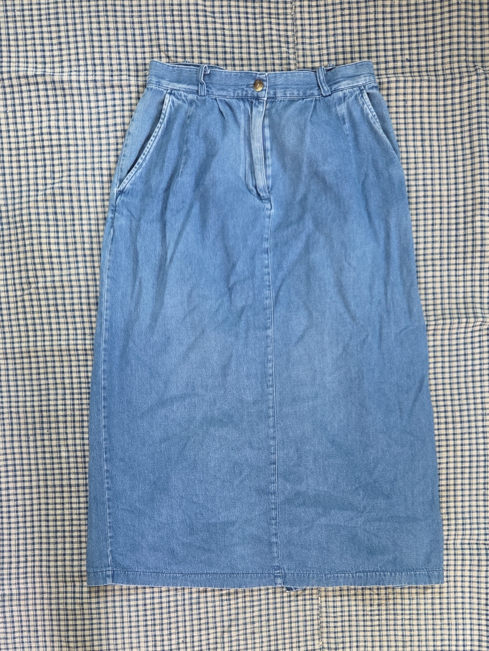 Classic Light Blue Denim Midi Skirt